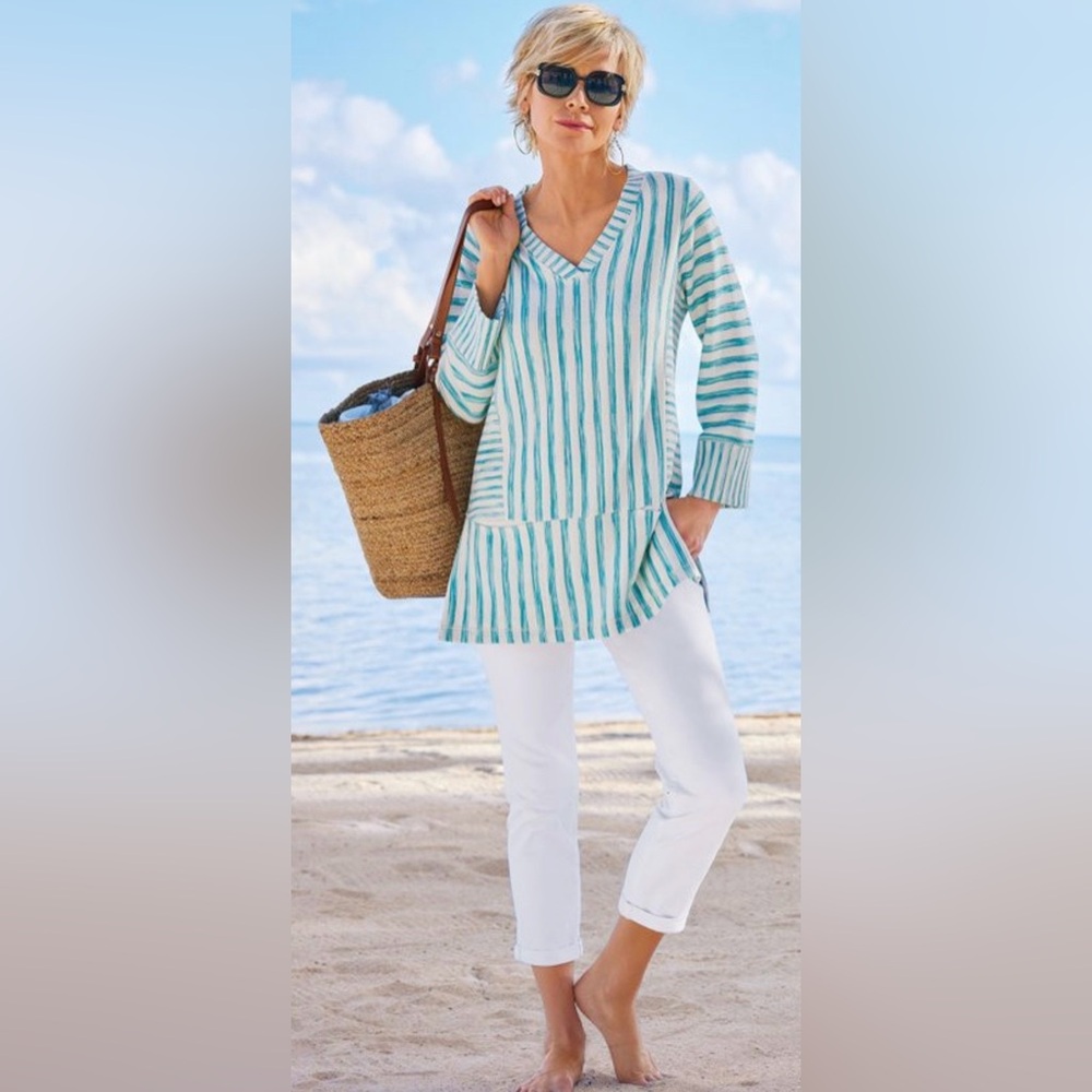 Soft Surroundings Ultimate Denim Pull On Straight Crop Pants White